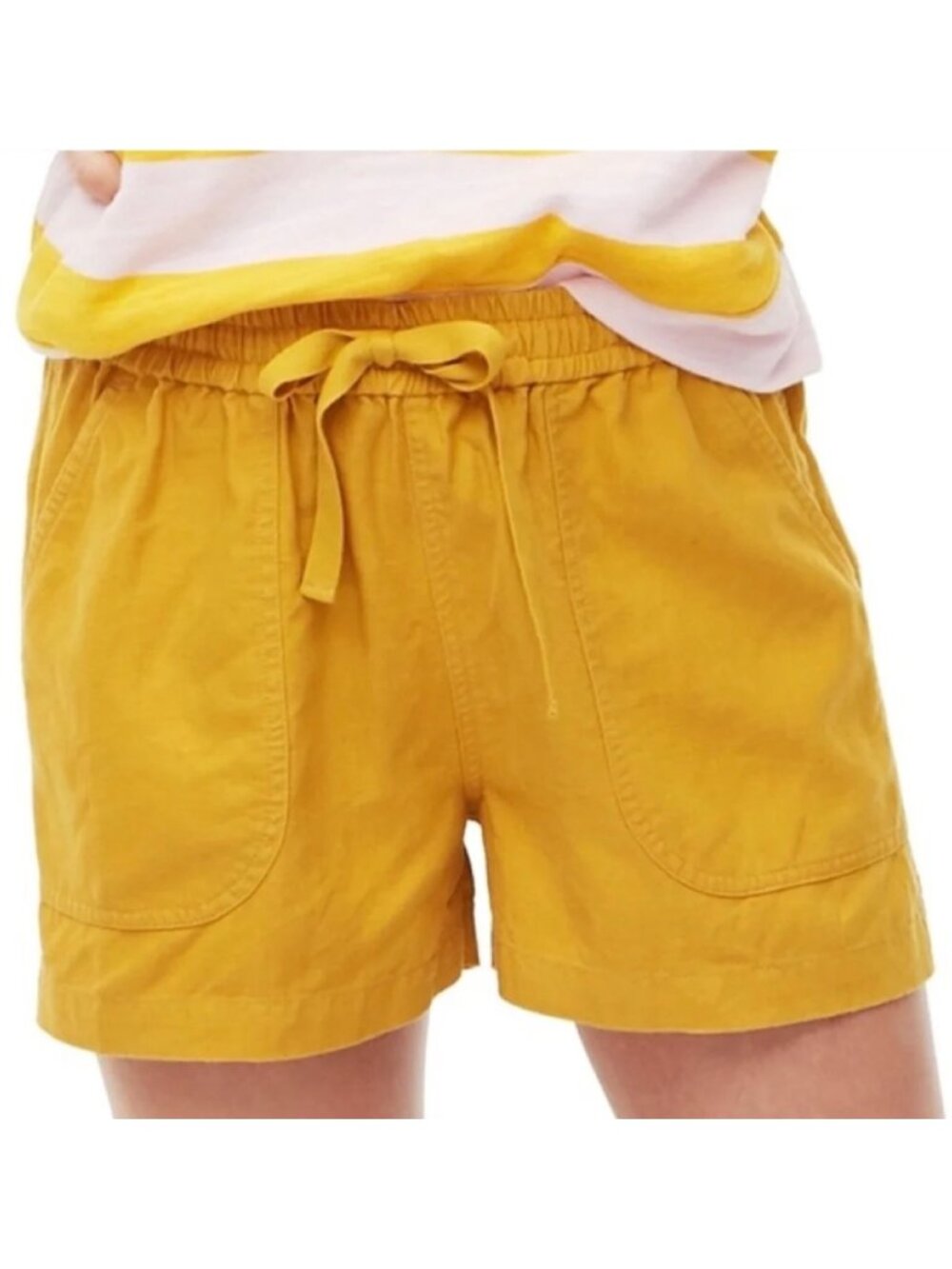 J. CREW Seaside Linen Shorts Pull-On Drawstring Pockets, Mustard Yellow — S